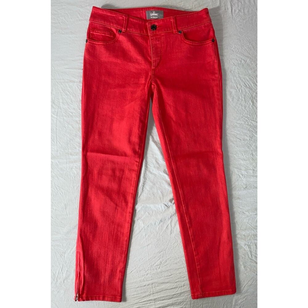 Chico's So Slimming Zip Cuff Stretch Ankle Jeans. Red, Tag 00 (2). GUC!!
